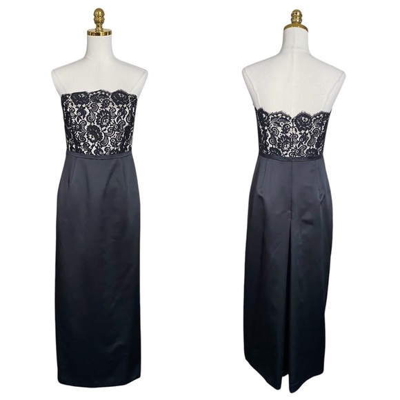 ANN TAYLOR  Strapless Black Satin & Lace Top Long Prom/Evening Gown Dress Size 6 - Picture 2 of 8